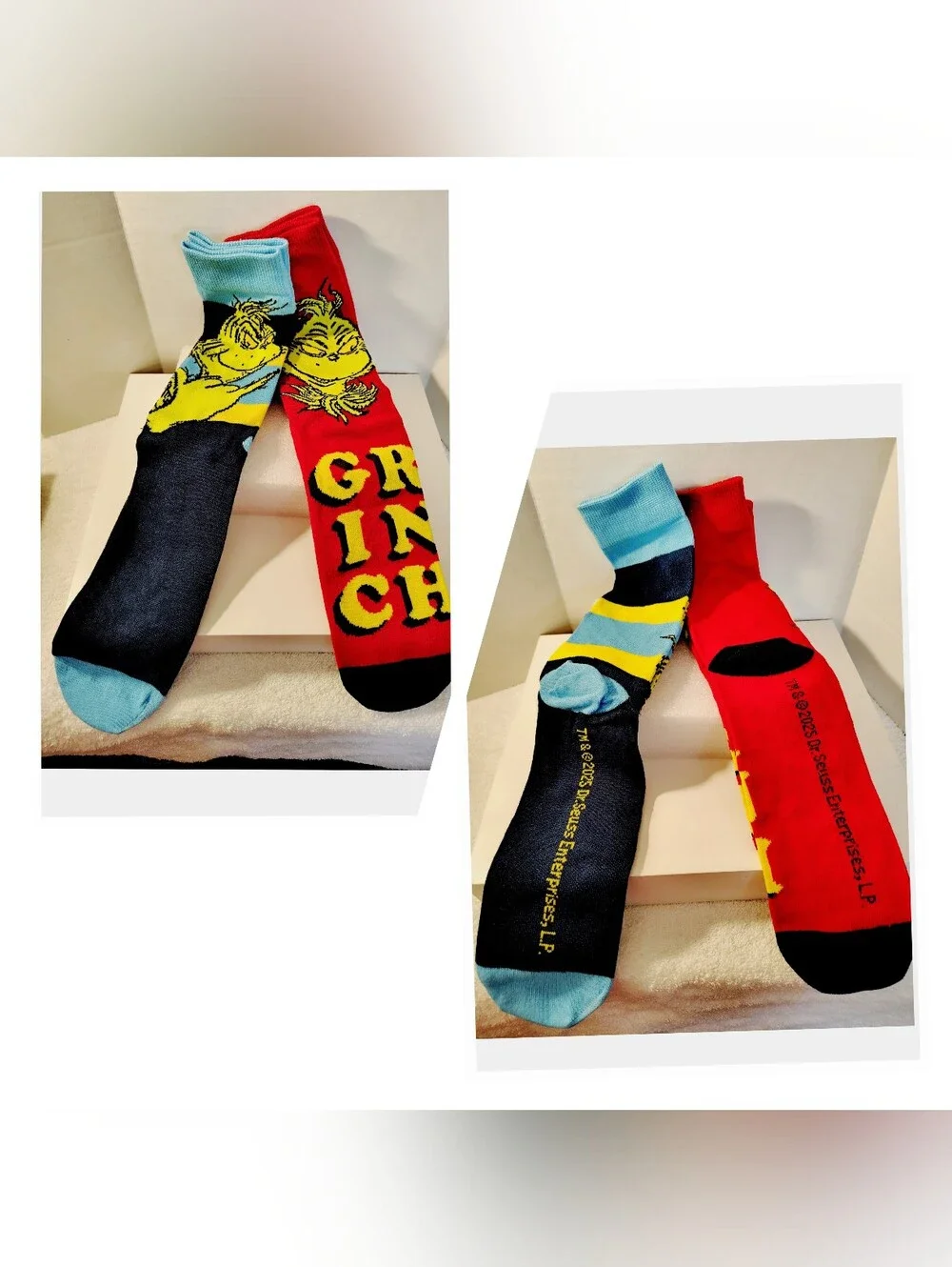 Dr. Suess ☠️ THE  GRINCH ☠️ 4-Pair of Novelty Crew Socks - Fits Shoe Size 8-12 *